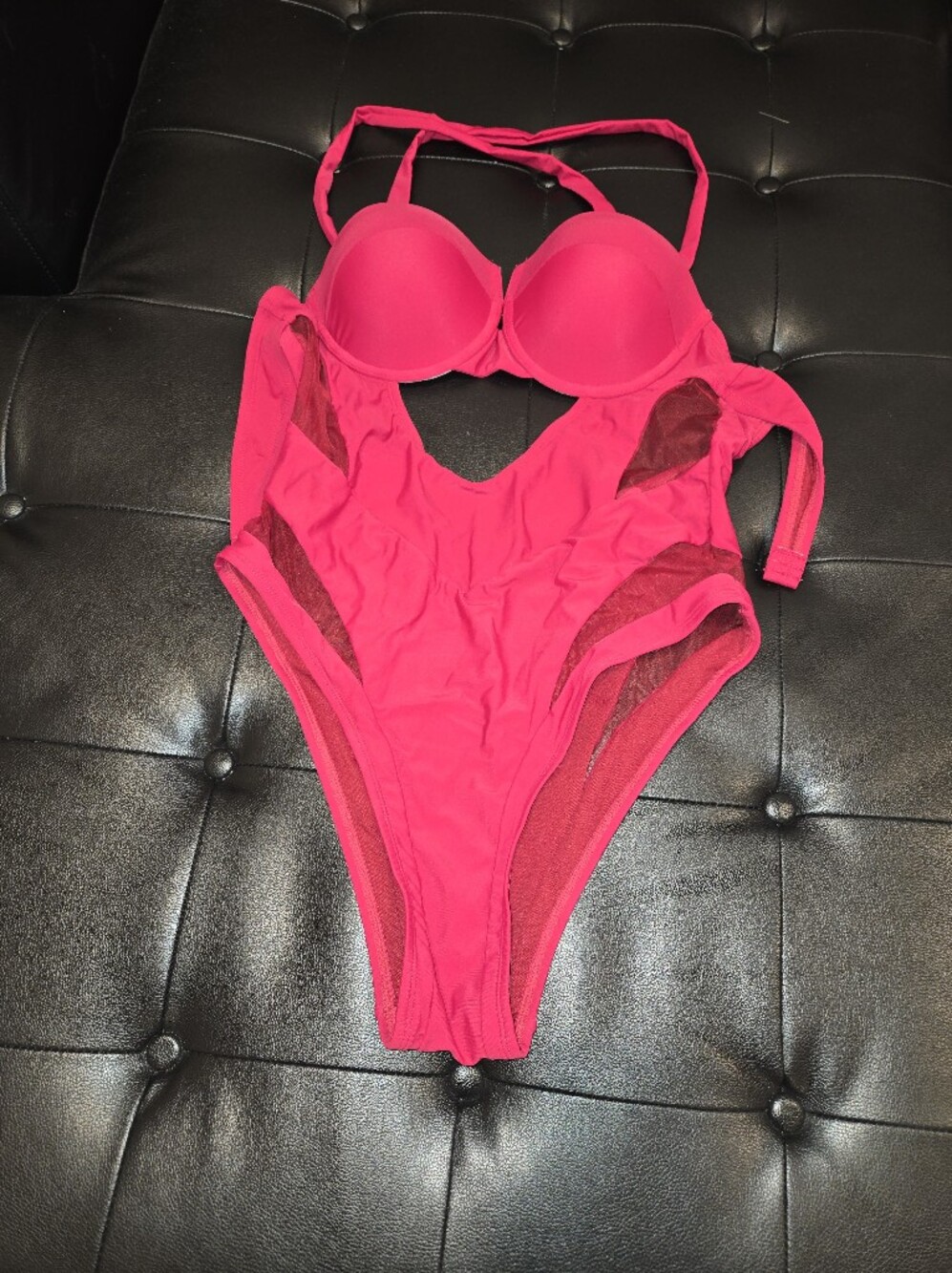 RedOne-Piece Swimsuit with Padded Top And Peekaboo Side Cuts